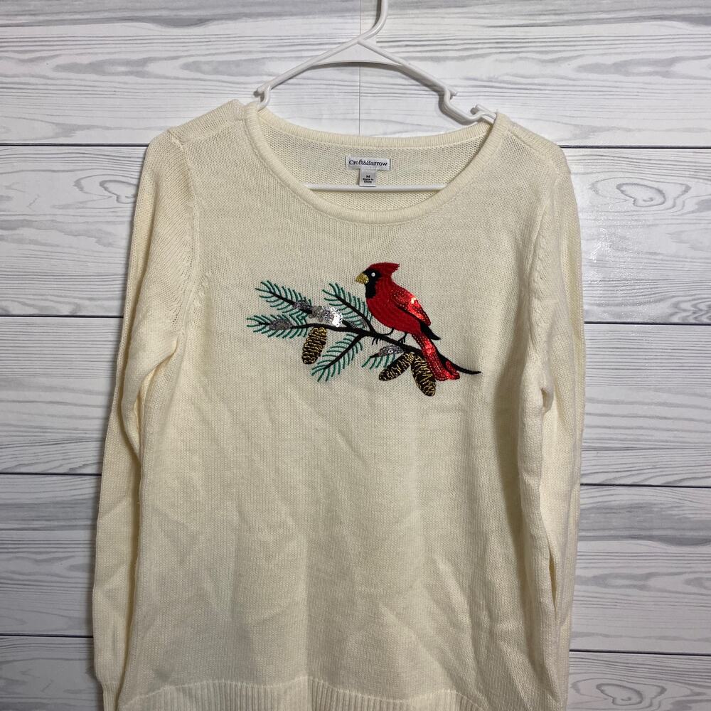 Vintage Croft & Barrow Cardinal Embroidered Sweater Cottagecore Cozy Knit
